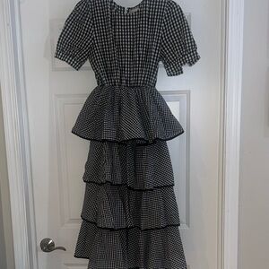 Luxe Black and White Checkered Midi Dress